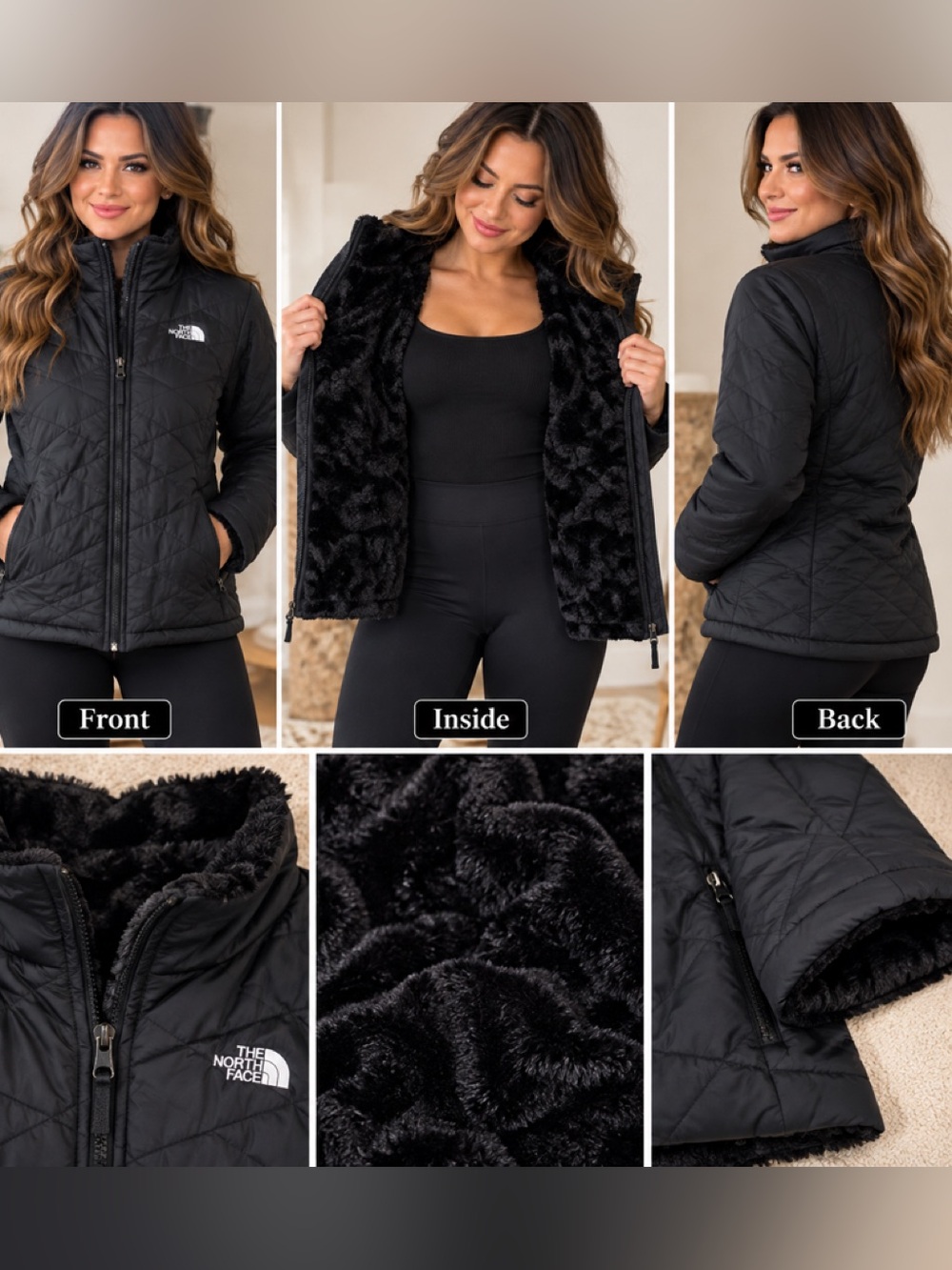 The North Face Women's large Black Quilted Puffer Jacket with Faux-Fur Lining